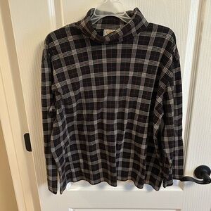 Talbots Black and White Plaid Long Sleeve Top
